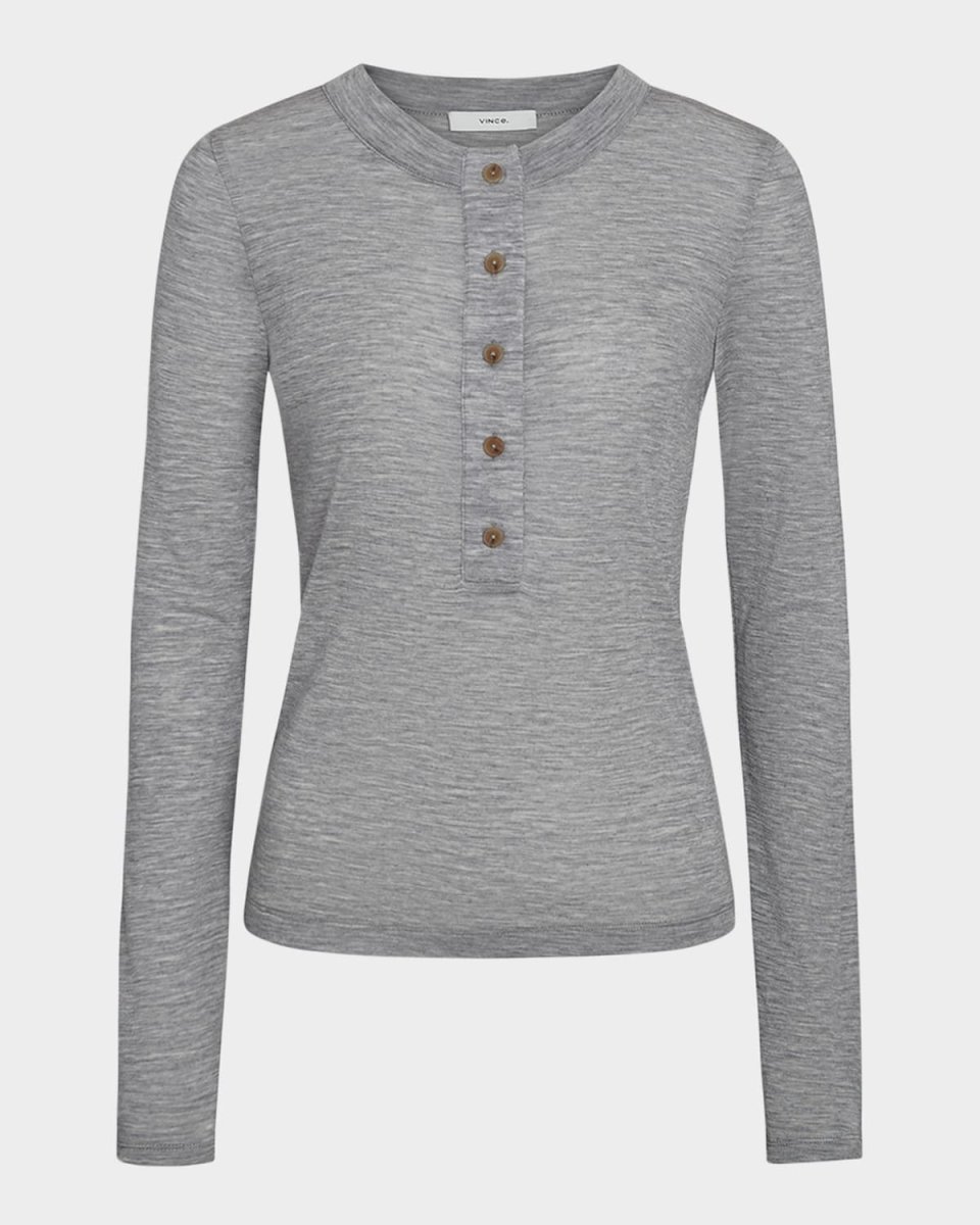 Long-Sleeve Wool Henley Top